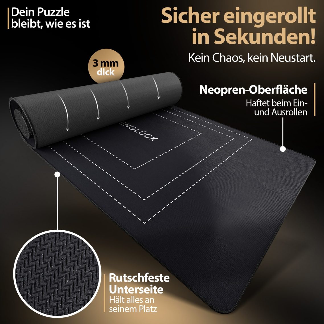 Detailbild der Puzzle Matte mit Neopren Oberfläche und Gummi Unterseite